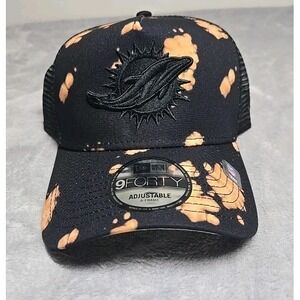 Miami Dolphins New Era Bleached 9FORTY A-Frame Adjustable Hat - Black New